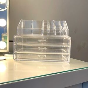 Acrylic clear plastic vanity organizer with drawers for makeup cosmetics jewelry